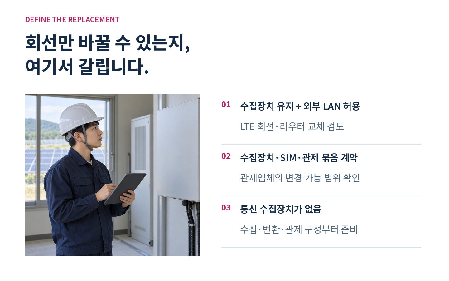 기존 수집장치의 외부 LAN 지원, 묶음 계약, 수집장치 부재에 따라 달라지는 교체 범위